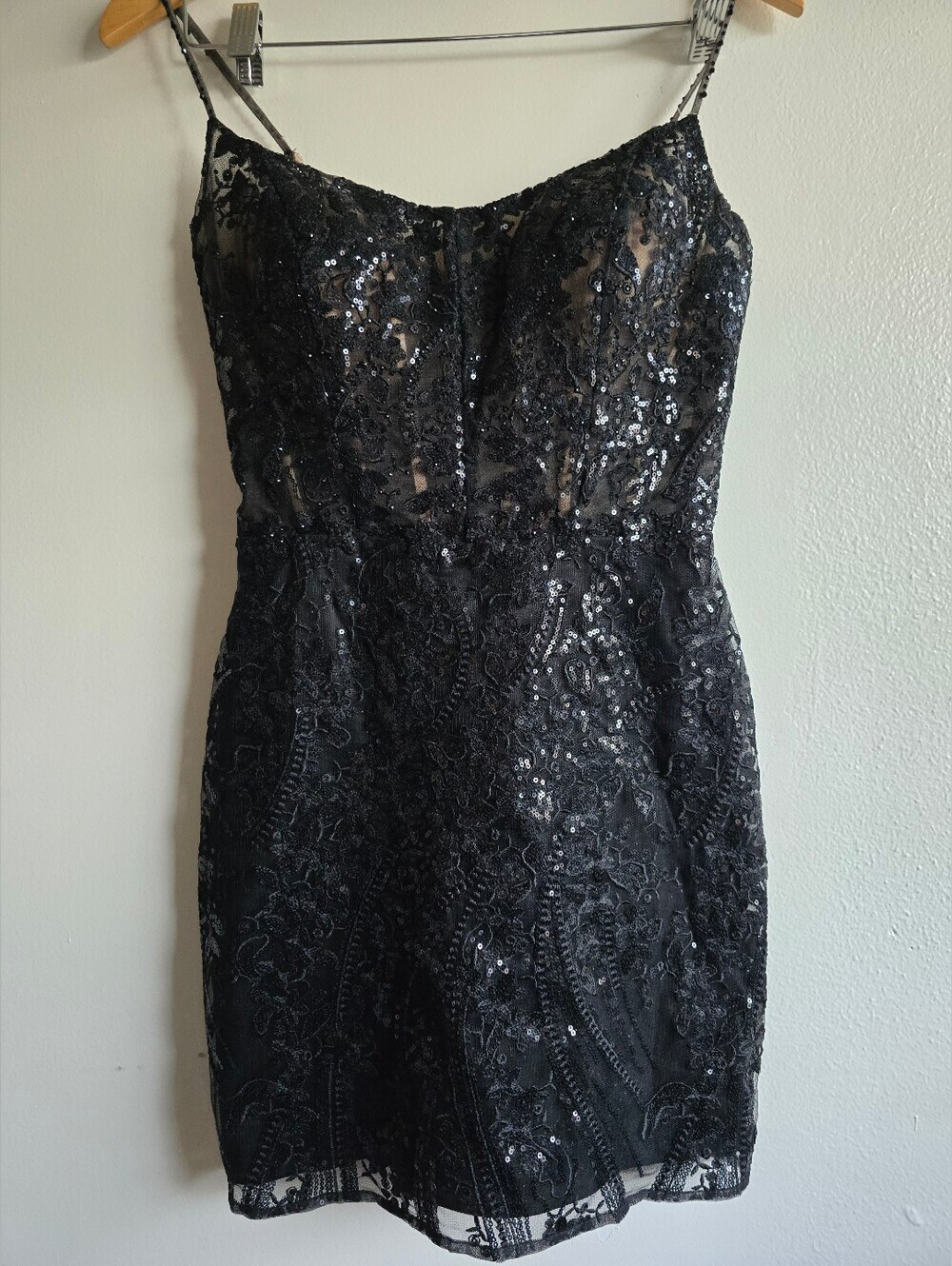 Sherri Hill, Sequin Corset Lace Mini Dress, Black, Size 8
